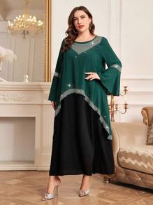 Al Najma Ropa Árabe Para Mujeres De Talla Grande Con Decoración De Diamantes De Imitación Y Mangas Acampanadas - Multicolor - Ver 5