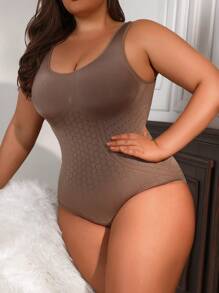 Mujeres Con Tallas Grandes, Body Moldeador De Color Sólido - Marrón Mocha - Ver 1
