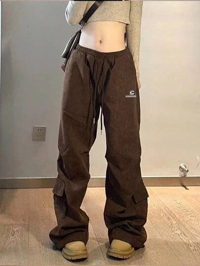 INAWLY 女士字母印花束腰長褲