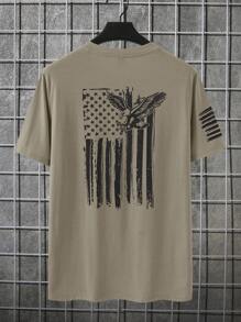 Manfinity LEGND Men Flag And Eagle Printed Round Neck Short Sleeve Casual T-Shirt, For Going Out, For Husband - Brown - View 3