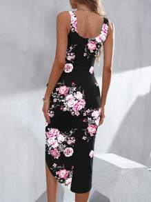 SHEIN Clasi Đầm Maxi Không Tay In Hoa Không Đối Xứng Cho Nữ Trang Phục Nữ - màu đen - Xem 2