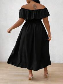 SHEIN Clasi Abito lungo da donna taglie forti con spalle scoperte e vita aderente - nero - Visualizzare 3
