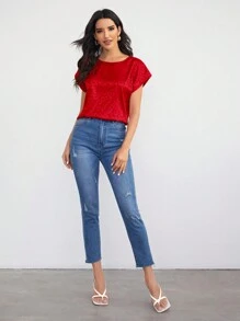 SHEIN Clasi Women's Leopard Jacquard Weaving Shirt - Red - View 4