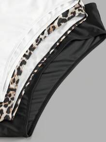 Swim Lushoire 2025 Plus Size Women's Simple Solid Color With Leopard Print 3-Piece Swimwear Bottom Summer - Multicolor - View 5