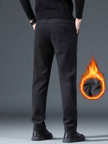 Pantalones de felpa casuales y cómodos para hombres, para otoño/invierno - Negro - Ver 2