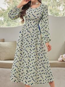 Modelyn 女士花卉印花灯笼袖连衣裙长款女装