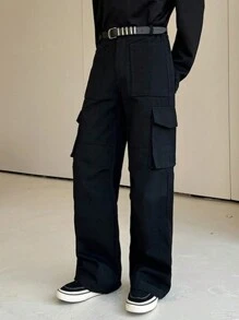 Manfinity EMRG Pantalones De Carga De Color Sólido Para Hombres - Negro - Ver 2