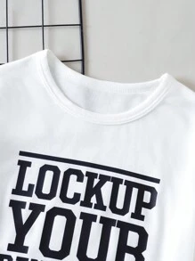 Camiseta De Manga Corta Con Eslogan Impreso Para Niña Joven