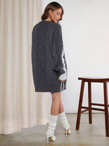 Hauture Women Shirt Combo Oversized Sweater Dress - Multicolor - View 2