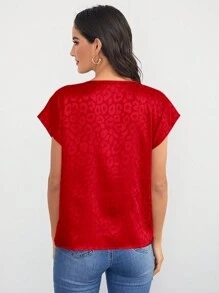SHEIN Clasi Women's Leopard Jacquard Weaving Shirt - Red - View 2