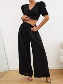 Chiquease Women Two-piece Outfits Zip Plain Casual - Hitam - View 6