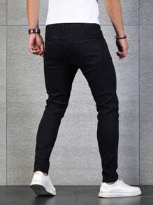 Manfinity Homme Men Summer Classical Versatile Jeans, Cotton Solid Black Wash Skinny Jeans,For Husband,Boyfriend Gifts - Black - View 2
