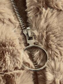 Manfinity EZcore Men's Ultra-Loose Fit Zip-Up Fuzzy Hooded Jacket - Khaki - View 4