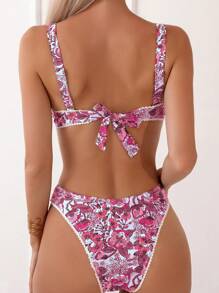 SHEIN Swim 夏季海滩女士花卉印花两件套比基尼套装 - 彩色 - 查看 2