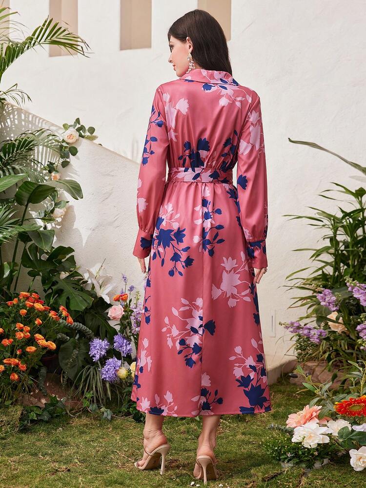 Women's Off-Shoulder Belted Long Sleeve Dress Long Evening Dresses
