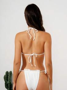 SHEIN Swim Summer Women's Ruffle Trim Decoration Self-Tie Side Bikini Swimwear Set - White - View 2