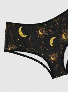 ROMWE Hippie 3入組陽光、月亮、星星印花三角褲女用 - 彩色 - 查看 4