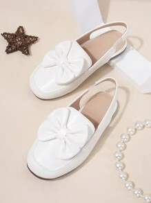 1 par de sandalias planas de dedo cerrado, de suela blanda y transpirable de PU para niñas, para /verano - Blanco - Ver 4