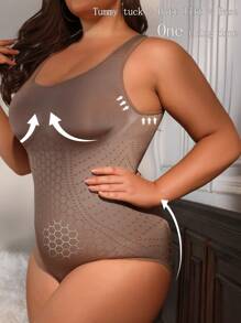 Mujeres Con Tallas Grandes, Body Moldeador De Color Sólido - Marrón Mocha - Ver 3