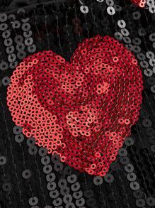 SHEIN ICON Women's Ultra-Low Waist Heart Sequin Red Mini Shorts - Black - View 3