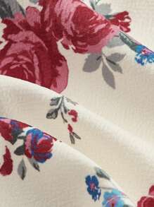 SHEIN MOD Women's Off-Shoulder Floral Printed Eyelet Lace-Up Top - Pink - View 3