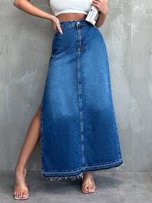 RueChic Średni Spódnice Dżinsowe Z Szczelina