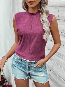 SHEIN LUNE 女士無袖立領上衣 - 酒紅色 - 查看 1