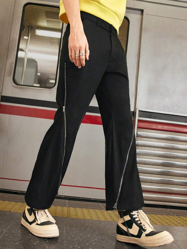 Men's Zipper Design Woven Casual Pants