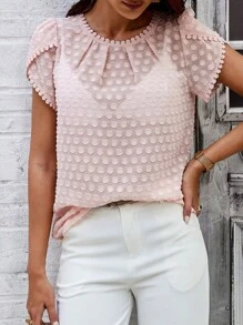 SHEIN LUNE Women's Lace Trimmed Cap Sleeve Blouse