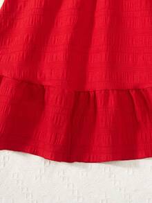 Vestido Con Ribete De Volantes De Color Liso Para Niñas Adolescentes - Rojo - Ver 4