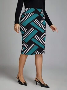 SHEIN Clasi Plus Size Wide Waistband Striped Skirt