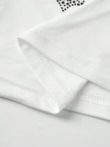 Sweetra 女士十字水钻装饰挂脖背心图案 T 恤 女士上衣 - 白色 - 查看 4