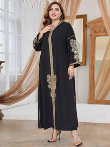 Al Najma 大尺碼v領分叉裙 - 黑色 - 查看 3