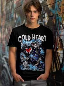 Manfinity Roghcode Men Plus Letter Printed Short Sleeve T-Shirt - Black - View 1