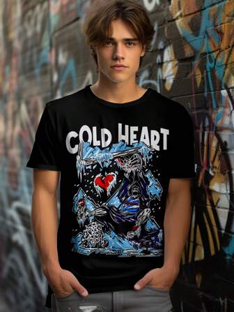 Manfinity Roghcode Camiseta De Manga Corta Con Letras Estampadas Para Hombre De Talla Grande