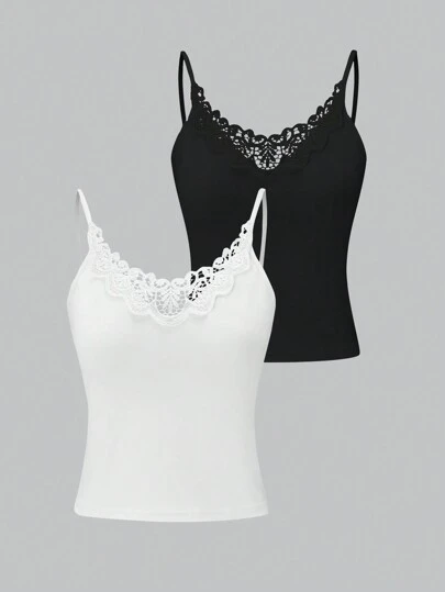 SHEIN LUNE 女式拼接蕾絲背心沖天裝