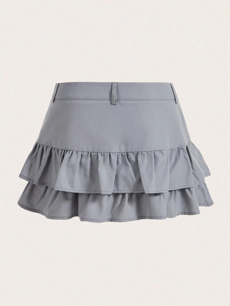 Women's Double Layer Ruffle Hem Skirt