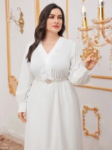 Modelyn Plus Size Elegant Solid Color Tassel Decor Maxi Arabian Style Dress Long Evening Dresses - White - View 1