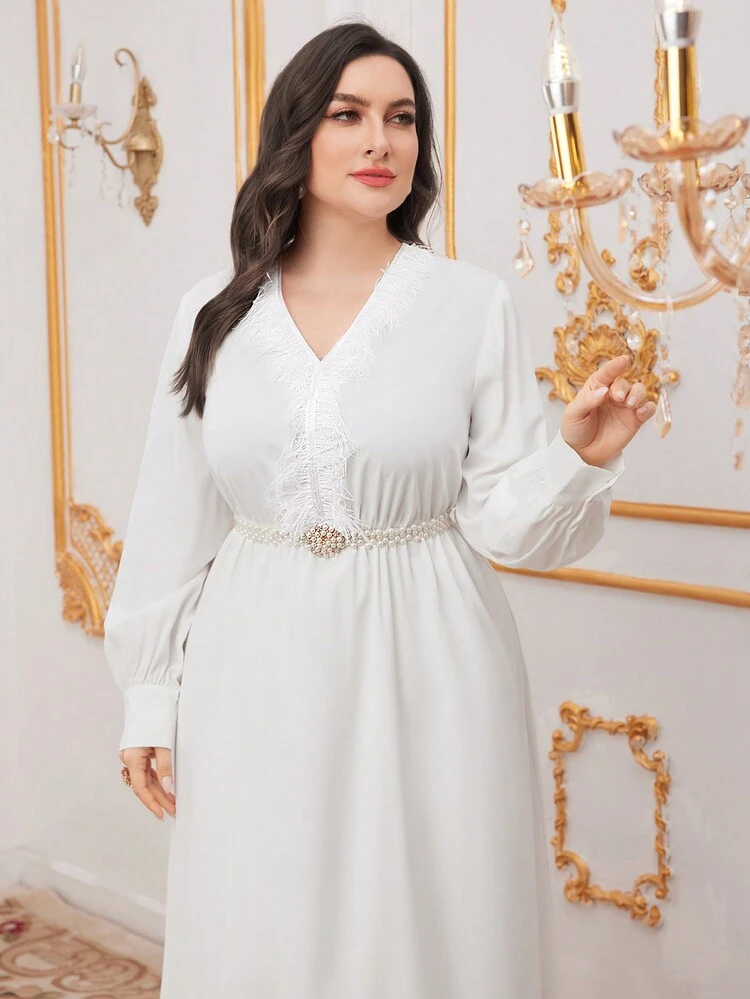 Plus Size Elegant Solid Color Tassel Decor Maxi Arabian Style Dress Long Evening Dresses