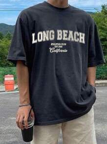 2025 男士夏季字母印花圆领短袖休闲T恤 - 深灰色 - 查看 3