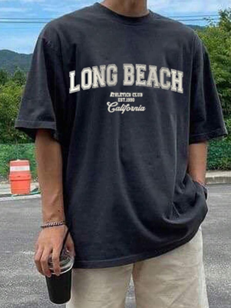 2025 Men's Summer Letter Print Round Neck Short Sleeve Casual T-Shirt