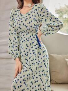 Modelyn 女士花卉印花灯笼袖连衣裙长款女装