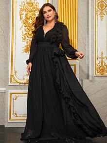 YISIKADO Đầm chiffon tay bồng xếp ly họa tiết hoa 3D màu đen, thanh lịch, dài tay, thích hợp cho dạ hội, tiệc cưới, lễ tốt nghiệp, tiệc tối, mùa xuân. - màu đen - Xem 7