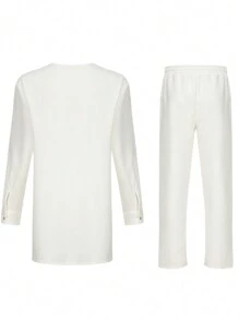 2pcs/Set Men's Geometric Print Minimalist Shirt And Pants Set, For Autumn - White - View 2