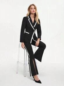 BizChic Women's Contrast Edge Double Breasted Suit - Black and White - View 9