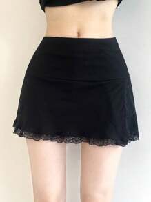 DAZY Women's Solid Color Lace Patchwork Mini Skirt Summer
