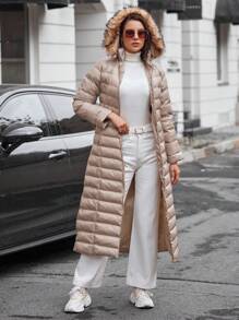 EURMUSE Fuzzy Trim Hooded Puffer Coat - Beige - View 5