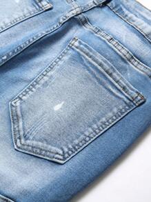 Manfinity Homme Men's Plus Size Distressed Denim Shorts Jorts Plain Light Blue Vacation Basic - Light Wash - View 5