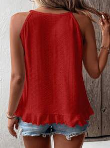 SHEIN LUNE Plus Size Women's Ruffle Hem Tank Top For Summer - Red - View 2