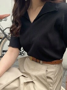 DAZY Women's Solid Color Short Sleeve Slim Fit T-Shirt Summer,Business Casual Women - Black - View 7